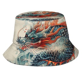 Dragon Bucket Hat Cool Chinese Gragon Fisherman Hat for Women Men, Fashion Summer Outdoor Travel Beach Hat Packable Sun Cap