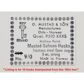 Mustad 10 Mustad Stainless Steel Open Eye Siwash Hooks 9510XXXS-9/0-1