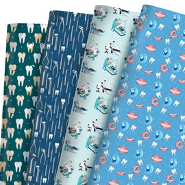 Dentist Wrapping Paper 12 Sheets Dental Themed Gift Wrap Tools & Teeth Design Gift Packing Paper for Dentists,Dental Students,20"×28"