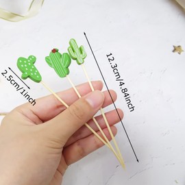 "Honbay 100PCS Tropical Cactus Cocktail Picks Sticks, Party Decoration Toothpicks, Hawaiian Luau Bamboo Sticks, Fruit Appetizer Food Drinks Picks Sticks"