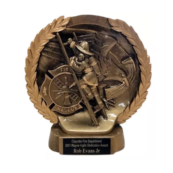 FIRE DEPARTMENT FIREFIGHTER GOLD RESIN AWARD TROPHY 7" FREE ENGRAVING