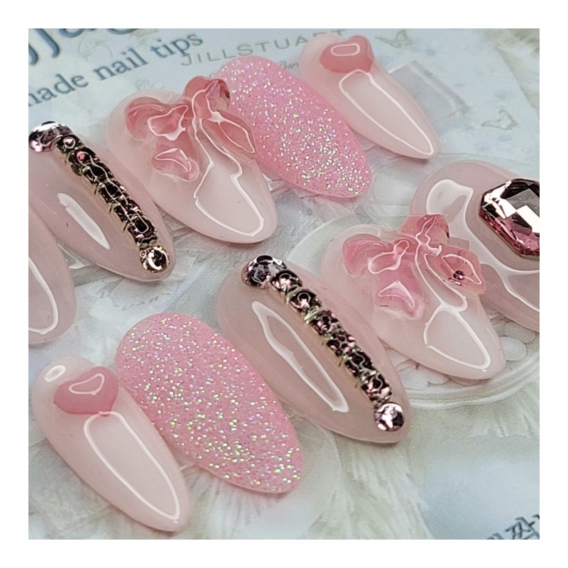 Pink Princess Handmade Nail Tips - Square L / 핑크공주
