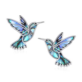 Hummingbird Earrings Abalone Shell 925 Sterling Silver Hummin Bird Stud Earrings Hummingbird Jewelry Gifts for Women Girls Mother Hummingbirds Lovers (Stud Style)