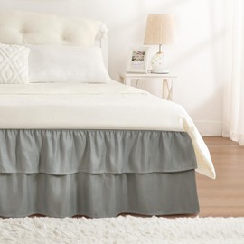 RIMELA Ruffle Bed Skirt Grey Queen 16 Inch Drop, Elastic Wrap Around Bed Skirting Queen Size, Easy to Install Dust Ruffle, Machine Washable Soft Fabric, Multi Ruffle Bedskirt