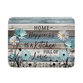 Daisy Floral Dish Drying Mat 18x24 Inches Rustic Wood Microfiber Absorbent Reversible Dish Draining Pad Fast Dry Kitchen Accessories