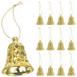 MAGICLULU 12pcs Christmas Plastic Jingle Bells Ornaments Plastic Bell Pendants with Ropes Gold Bells Decorations