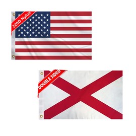 GIEAMTYU 2 Pack Double Sided Alabama State and America USA Boat Flags 12x18inch,220D Sturdy Nylon US Flag for Boat Motorcycle Truck,Alabama AL Marine Flags with 2 Brass Grommets.