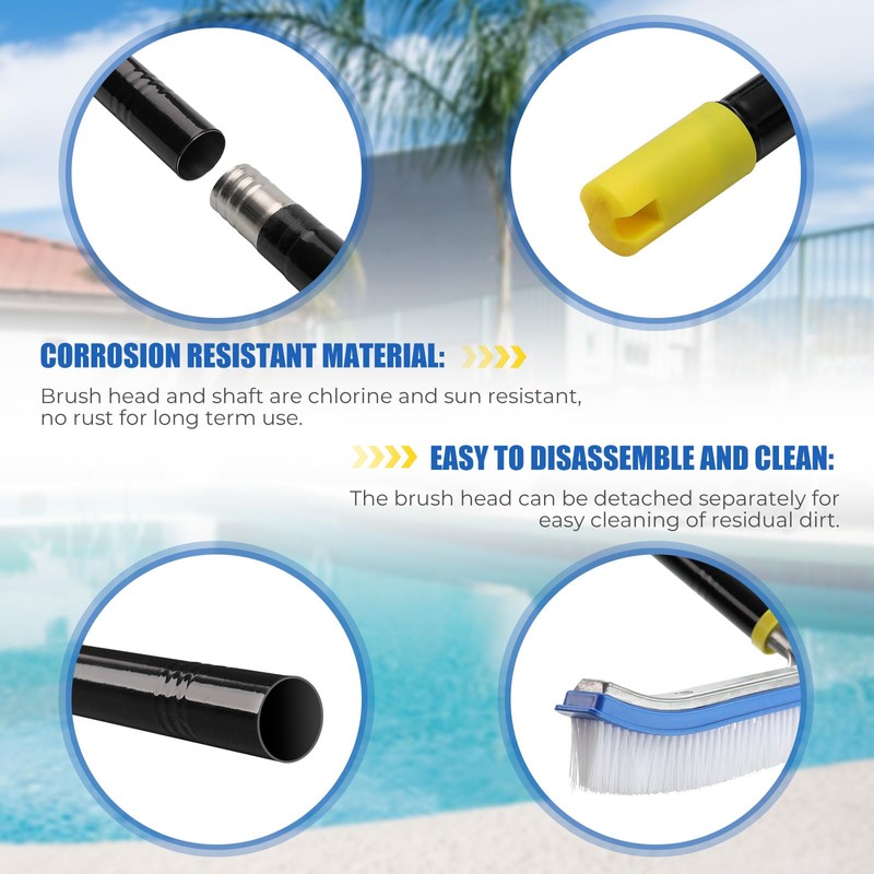 Heavy Duty 8FT Pool Brush Combo - 2-in-1 Pool Scrubber