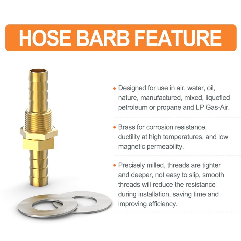 GASHER 5PCS Brass Hose Barb Thru-Bulk Bulkhead Fitting 4mm to