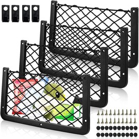 Storage Nets For Campervans,4PCS Elastic Storage Nets Car Storage Net Bag with Hook and Screws Car Van Truck Net Mesh Storage Bag Pocket Organizer Holder (Car Net 4P)