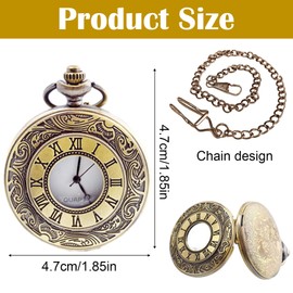 Vintage Pocket Watch, 1.85in Quartz Pocket Watch, Metal Roman Numerals Stylish Pocket Watch with Chain, Mens Birthday Gift Set Anniversary Day Husband Christmas Gifts Father's Day Gifts(Bronze Colour)