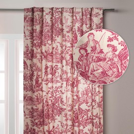 Maison d' Hermine Curtains for Living Room 100% Cotton 124 inch Length One Panel Light Filtering Toile Curtains for Bedroom Windows with Rod and Loop Pockets Drapes (The Miller Red, 50" W x 124" L)