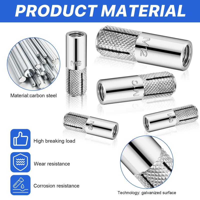Elesunory 60 Pcs 1/4" 5/16" 3/8" 1/2" Concrete Anchors, Zinc-Plated