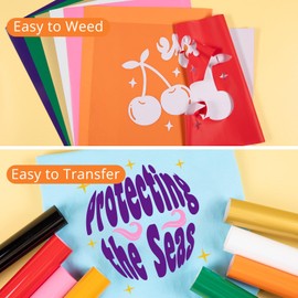 HTVRONT HTV Heat Transfer Vinyl -13 Pack HTV Vinyl Sheets, 12" x 10" Iron on Vinyl for T Shirts, 10 Assorted Premium Colors Heat Transfer Vinyl for All Cutting Machines