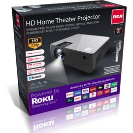 RCA RPJ133 1080P, 30"-150" Picture Size, Built in Bluetooth, HDMI,USB, Remote,Voice Control, Indoor, Outdoor, Smart Home Theater Projector,Includes Roku Streaming Stick - (Renewed)