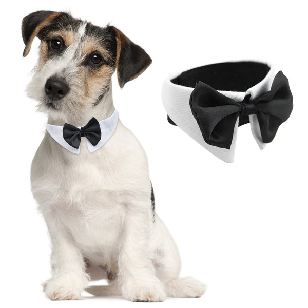 HACRAHO Tux Dog Bow Tie, 1 Pack White Soft Cotton