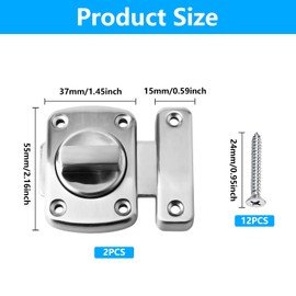 Rotate Bolt Latch Door Latches, 2 PcsDoor Bolts for Internal Doors, Anti Theft Protection Rotate Bolt Latch Lock for Bathroom Window Cupboard Cabinet Door Latches(Silver), with Screws