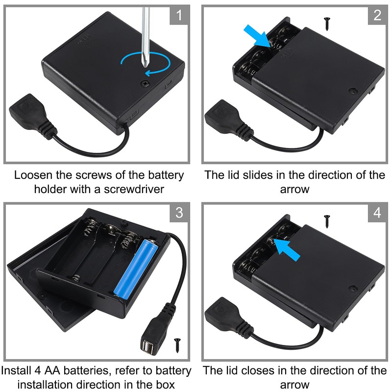 AEDIKO 2pcs 4 AA Battery Holder USB Switch 6V USB