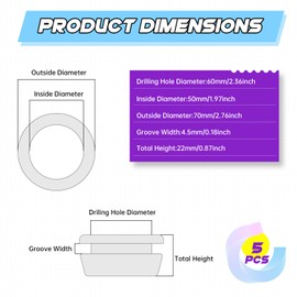 5 Pcs Rubber Grommets 50mm ID 60mm Drill Hole Wire Protector, Double-Sided Firewall Hole Plugs, Round Electrical Wiring Cable Grommet, Black
