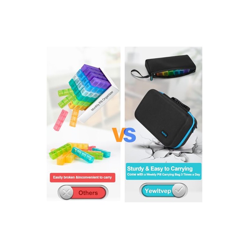 Monthly Pill Organizer 4 Times a Day, Pill Box Organizer