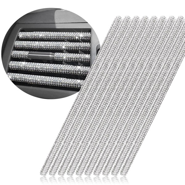 FUN LAVIE 10 PCS Bling Car Vent Trim Strips Rhinestone