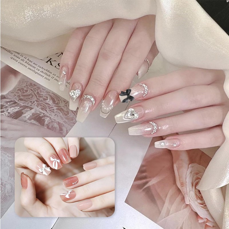 Moguri Colourful Bow Knot Nail Studs Rhinestones, 3D Bow Knot