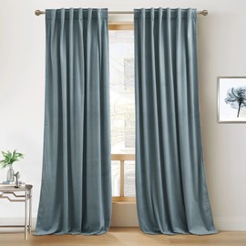 RYB Home Blue Velvet Curtains 96 inches - Blackout Curtains for Living Room, Thermal Insulated Noise Reducing Panels Soft Luxury Window Decor for Bedroom, Stone Blue, W52 x L96 inches, 2 Panels