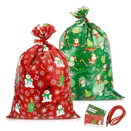 Extra Large Christmas Gift Bags, 2 PCS 36" x 48" Jumbo Christmas Gift Bags, Large Plastic Christmas Gift Bags for Christmas Presents Giant Oversized XL Huge Big Christmas Bags for Gifts Santa Sacks