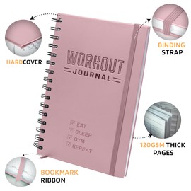 Hardcover Workout Planner Fitness Journal for Women & Men - A5(5.7" x 8.3") Sturdy Workout Log Book to Track Gym & Home Workouts - Pink