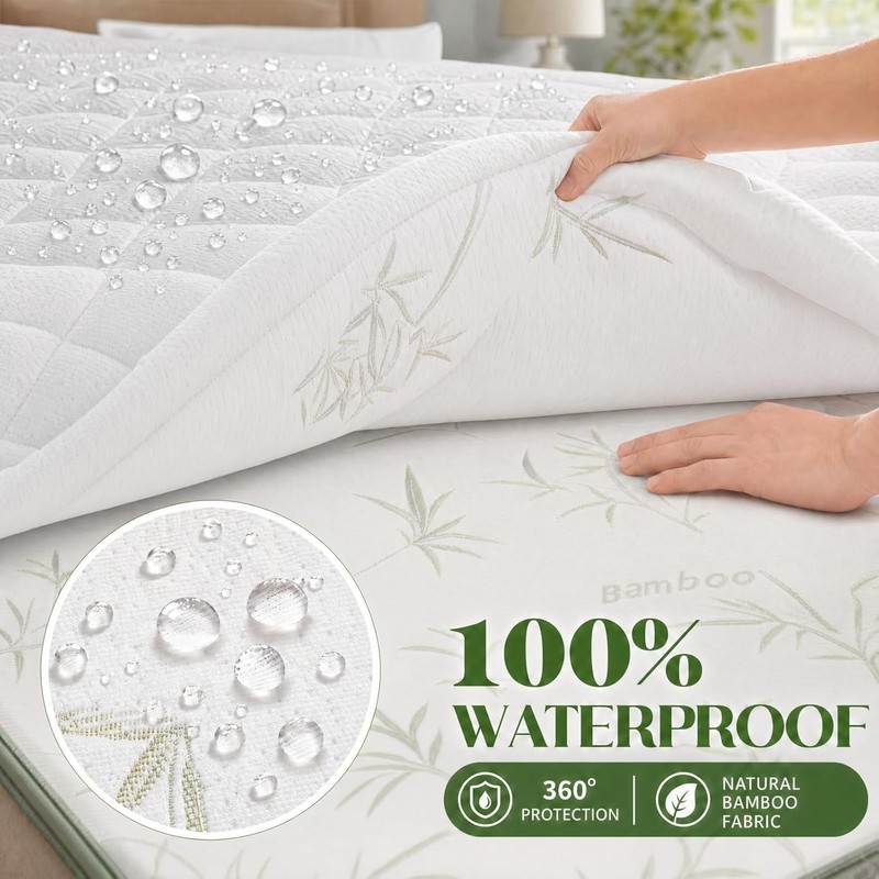 Waterproof Mattress Topper Queen - Extra Thick Breathable Bamboo Mattress
