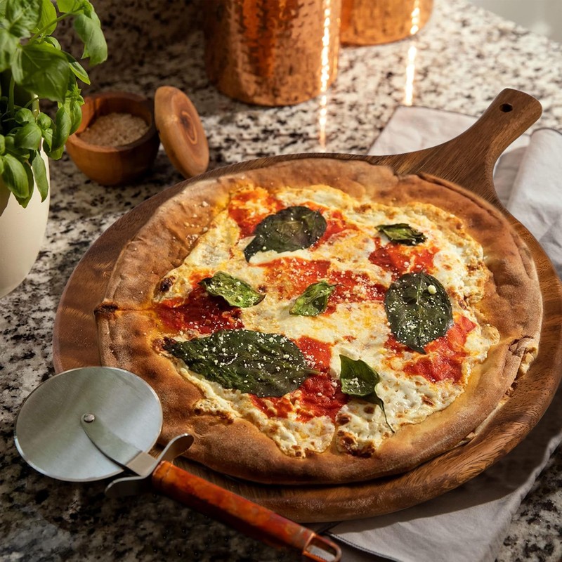 SOFE Walnut Wood Pizza Serving Board, 12" Round Thick Cutting
