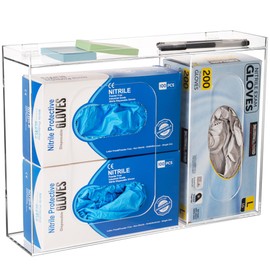 SEANADO Acrylic Disposable Glove Holder for Wall Mount or Tabletop , Clear Glove Box Organizer Rack Dispenser with Lid for Tissues, Beard Cover, Face Masks, Bags,Hairnet and Shoe Covers