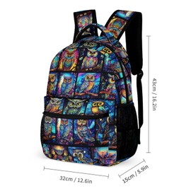 ZCJB-WSRY Owl Backpack with Lunch Box & Pencil Case, 16 Inch Cute Owl Themed Bookbag, Adjustable Lightweight Large Capacity, Colorful Backpack Set for Kids Girls Boys School
