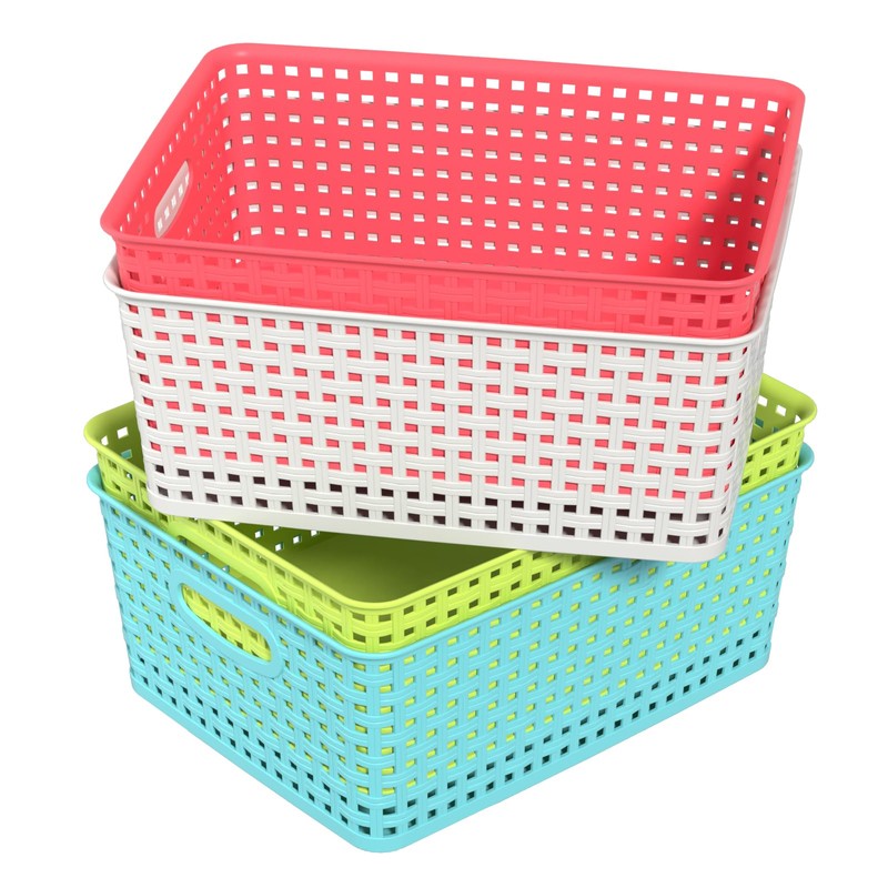 Rocketmyth Plastic Woven Storage Basket, Colorful Storage Basket Plastic, 4