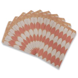 N'icePackaging 50 Qty 6" x 9" Decorative Flat Paper Gift Bags - Flamingo-Pink Leaf Pattern on Brown Kraft Bags - For Sales/Treats/Parties Cookies/Gifts
