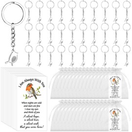 Kklolai 30 Sets Robin Bird Memorial Keychains Gifts Bereavement Sympathy Funeral Keyring Remembrance Cards Organza Bags for Loss of Loved One