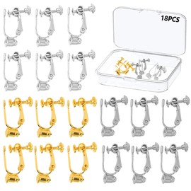 Srzllxfc 18 Pcs Adjustable Clip-on Earring Converters for Non-Pierced Ears, Convert Pierced Earrings to Clip-ons, Comfortable Jewelry Making Kit in Silver, Gold & Bright Gray, Great for DIY & Wear