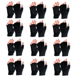 12 Pairs Black Boys Mens Girls Women Warm Anti Slip Half Finger Gripper Fingerless Gloves