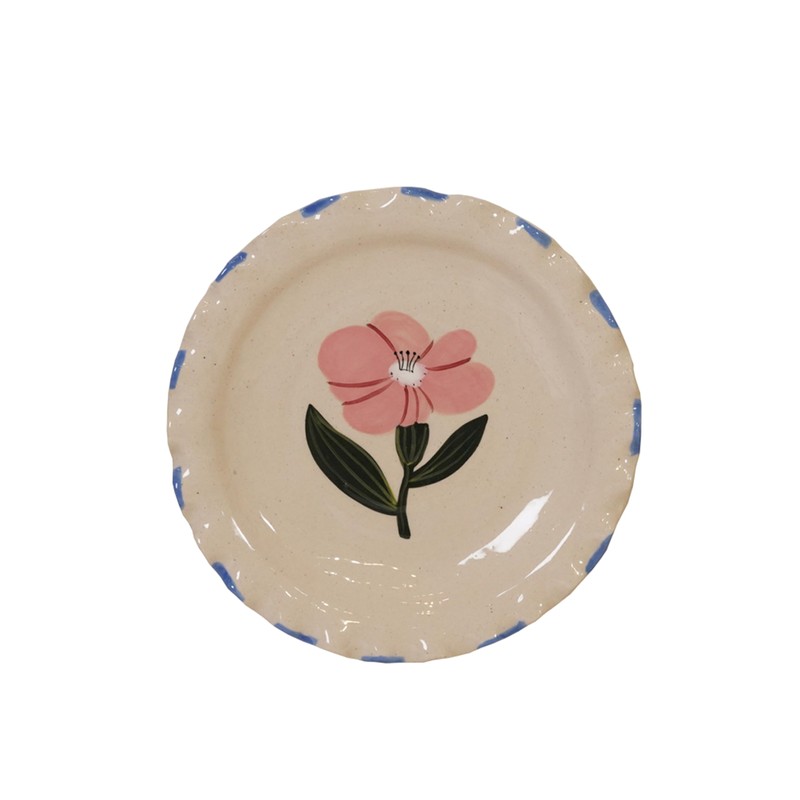 Creative Co-Op 4-Piece Stoneware Plate Set with Flower Image, Multicolor