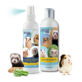 Small Critter Shampoo Bundle - 8oz Fragrance Free & 8oz No Rinse Shampoo for Ferrets, Guinea Pigs, Hedgehogs, Sugar Gliders, Rabbits & Hamsters - Small Animal Complete Bathing Set