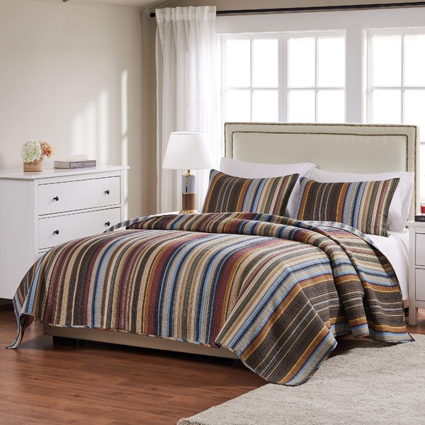 Greenland Home Durango 100% Cotton Reversible Quilt Set, 3-Piece King/Cal King, Earth