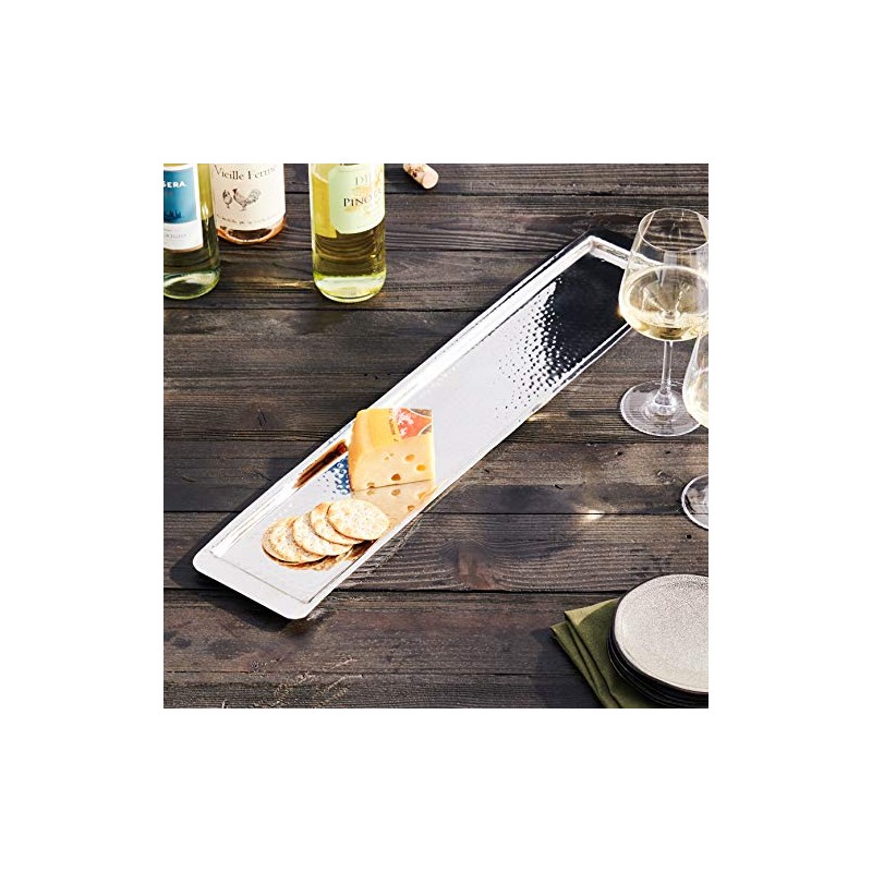 Elegance Stainless Steel Hammered Rectangular Tray, Large, 25.5 by 5.5-Inch,