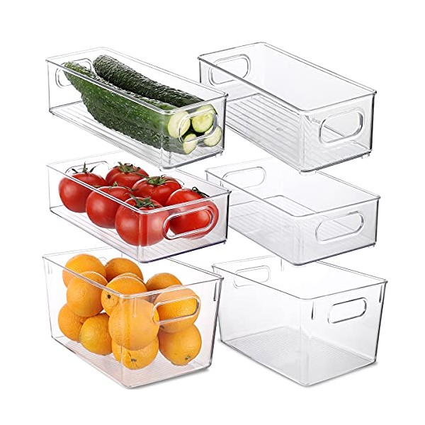 Refrigerator Organizer Bins, Clear Pantry Organization and Storage with Cutout