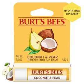 Burt's Bees Bálsamo labial de coco y pera, hidratante labial con cera de abejas de origen responsable, sin tinte, tratamiento labial acondicionador natural, 1 tubo, 0.15 onzas.
