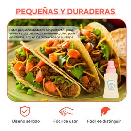 Botellas de Condimentos Portátiles 8 pcs, Squeezable Condimentos Dispensadores 25 ML,para Salsa de Tomate,Miel,Queso,Salsa de Soja,Chile, para picnics, viajes,excursiones,escuela,oficina, aire libre