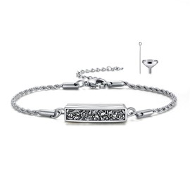 LEECCI Mother's Day Gifts for Women Mother Girls Urn Bracelet for Ashes 925 Sterling Silver Hawthorn Flower Bar Cremation Urn Bracelet Jewelry for Ashes Keepsake Bracelets for Her Women Mom