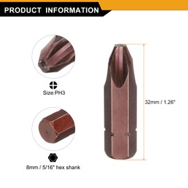 sourcing map 2pcs PH3 Phillips Screwdriver Bit 5/16" Hex Shank 32mm/1.26" Length Magnetic Cross Head Hex Bits S2 Steel Screw Driver Bit for Impact Electric Screw Driver Power Tools, Red