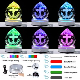 Ornalrist 3.15in. Engraved Cross Crystal Ball with Light Base, Religious Gifts for Women, Christian Cross Gifts for Friends Glass Paperweight Home Decorations