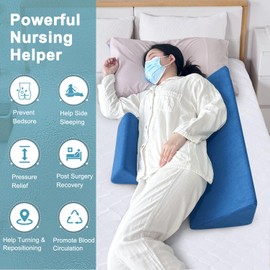 KAAMOS Positioning Wedge Pillow for Bed Sore Pressure Ulcer Bedsore Cushion for Side Sleeping Hospital Turning Foam Wedge Body Positioner Side Wedge Pillow After Surgery for Back Pain (Blue)