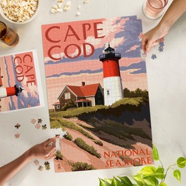 Cape Cod National Seashore, Massachusetts, Nauset Light and Sunset (1000 Piece Puzzle, Challenging Jigsaw Puzzle for Adults, Made in USA)